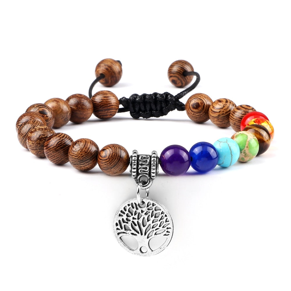 7 Chakra Stones Bracelet w/ Tree of Life Pendant