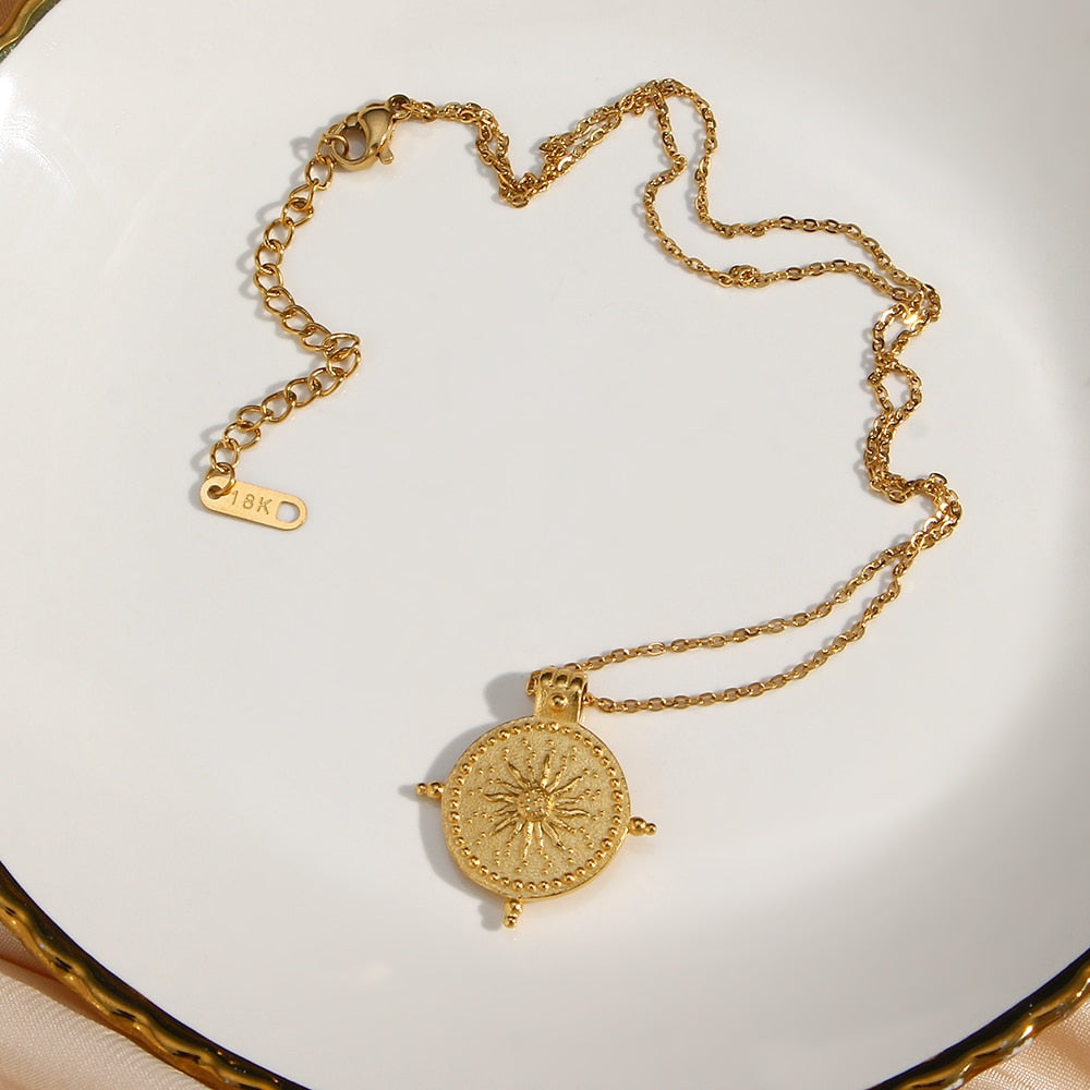 Ancient Sun Compass Pendant w/ Necklace