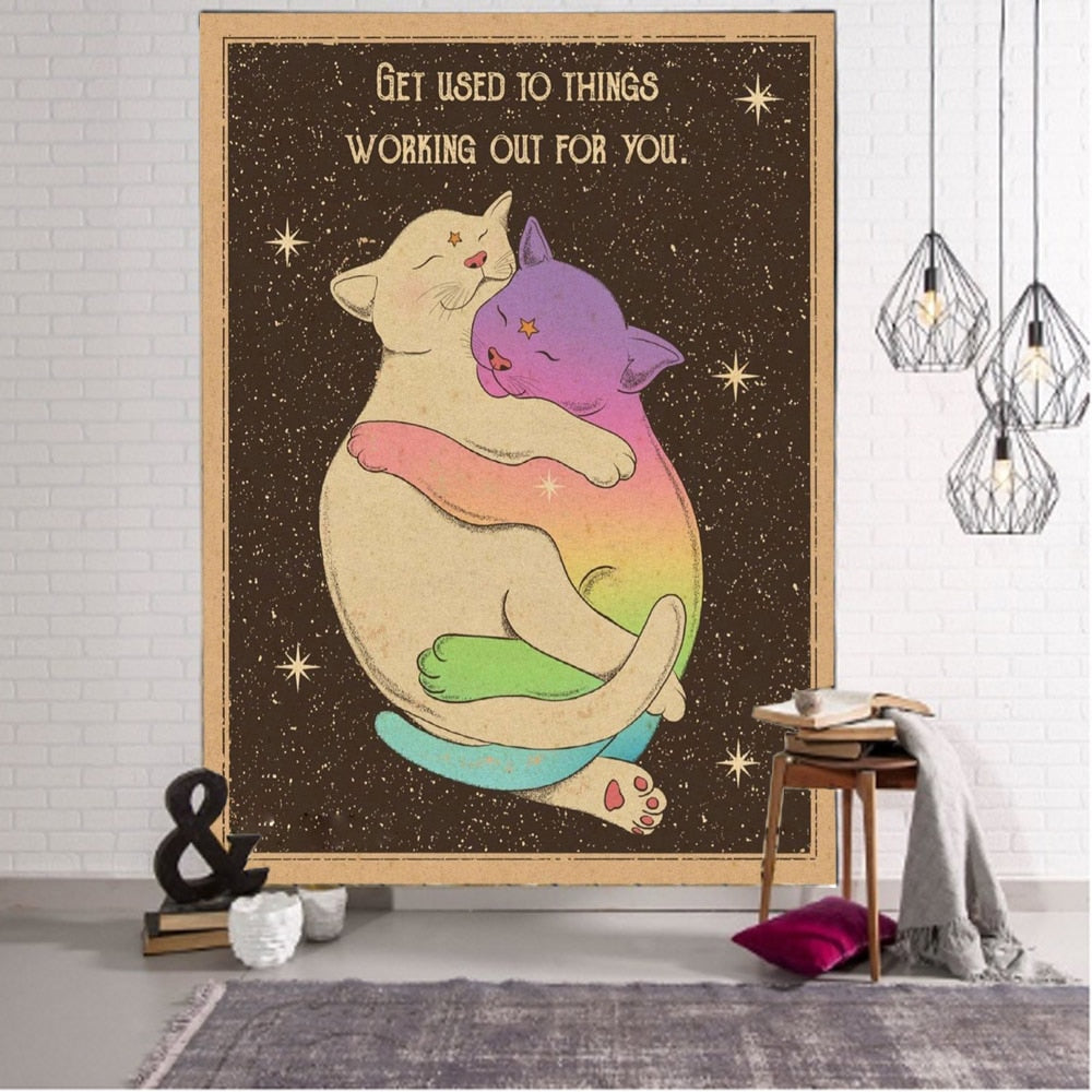 Cosmic Cat Tapestry - "Get Used To Things Working Out For You"