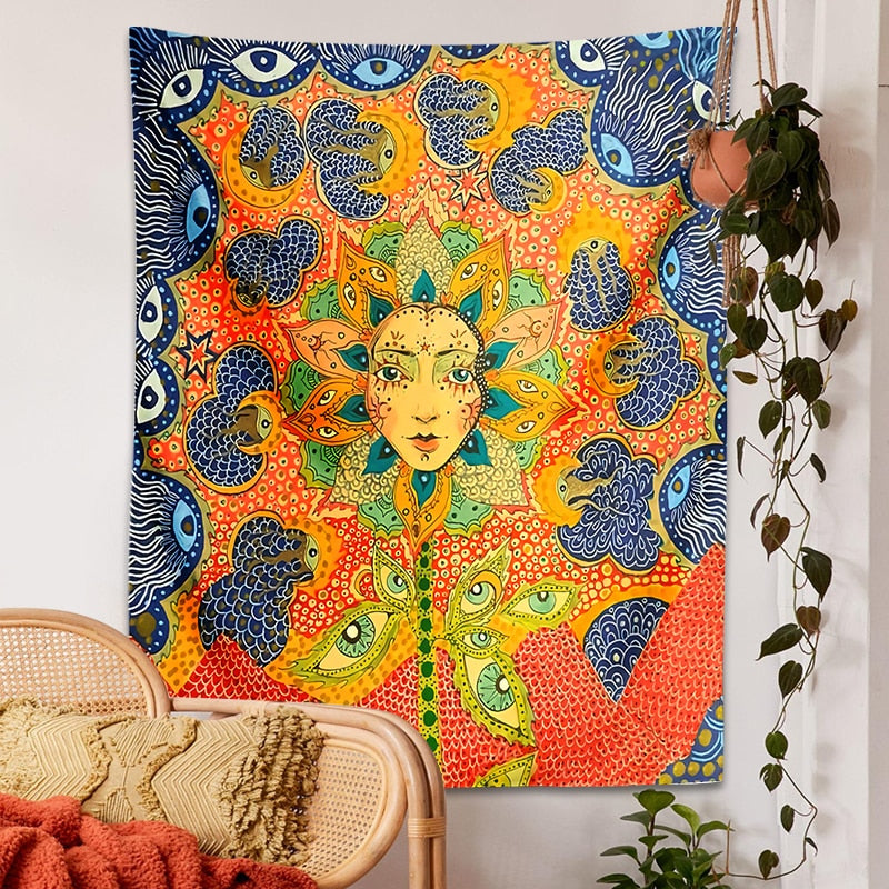 Psychedelic Girl Tapestry - Head in the Flower