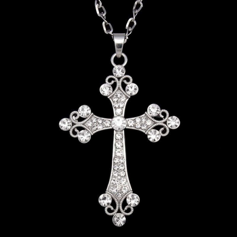 Large Crystal Cross Pendant Necklace