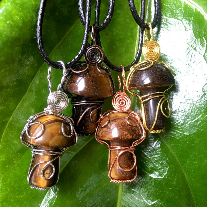 Handmade Wire Wrapped Mushroom Stone Necklace