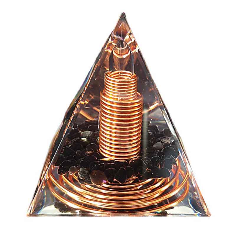 Spiral Copper Wire Orgonite Pyramid with Obsidian