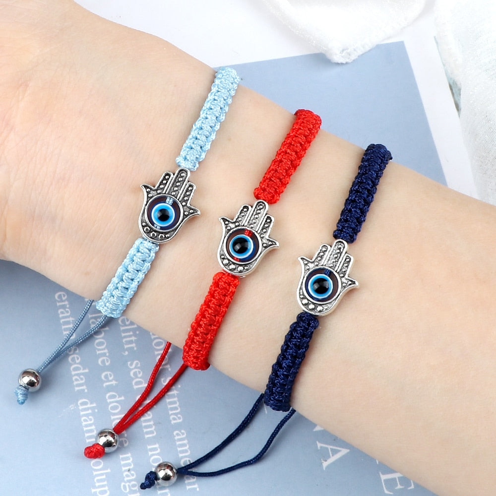 Hand of Fatima & Evil Eye Braided Bracelet for Luck & Protection