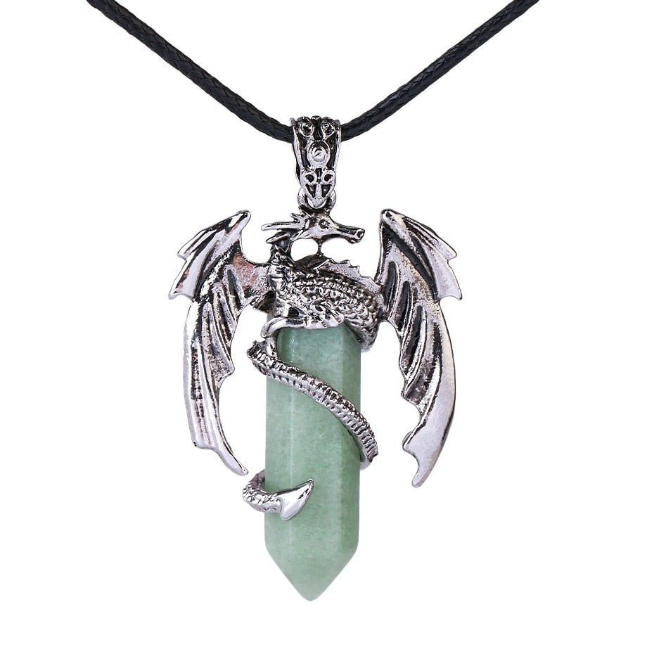 Dragon Pendant Necklace with Natural Gem Stone