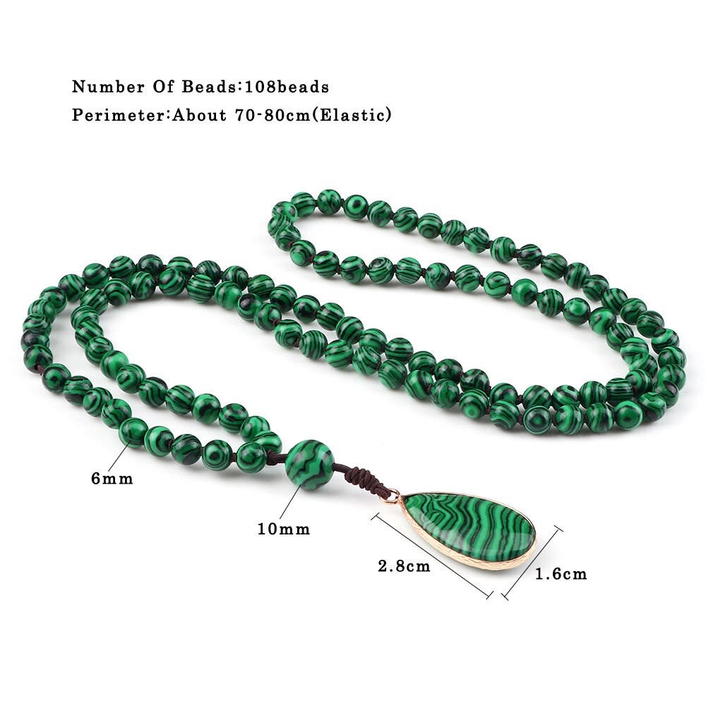 108 Prayer Bead Mala Handmade w/ Malachite Stone