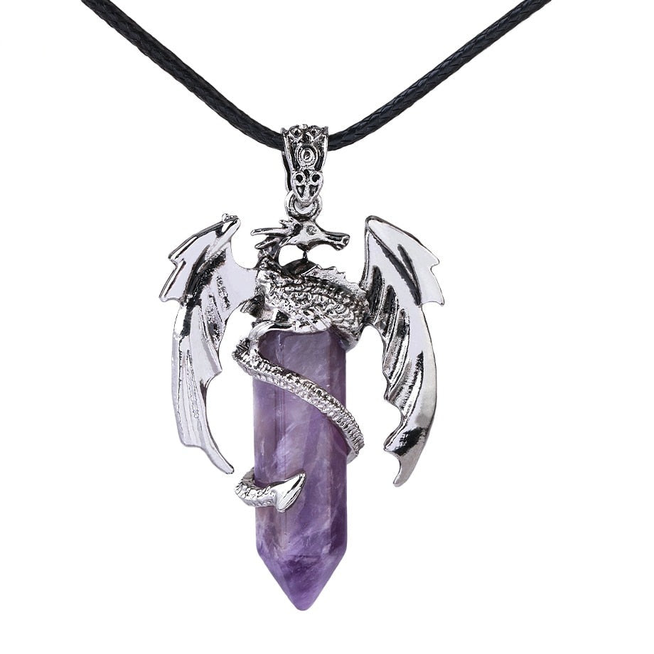 Dragon Pendant Necklace with Natural Gem Stone