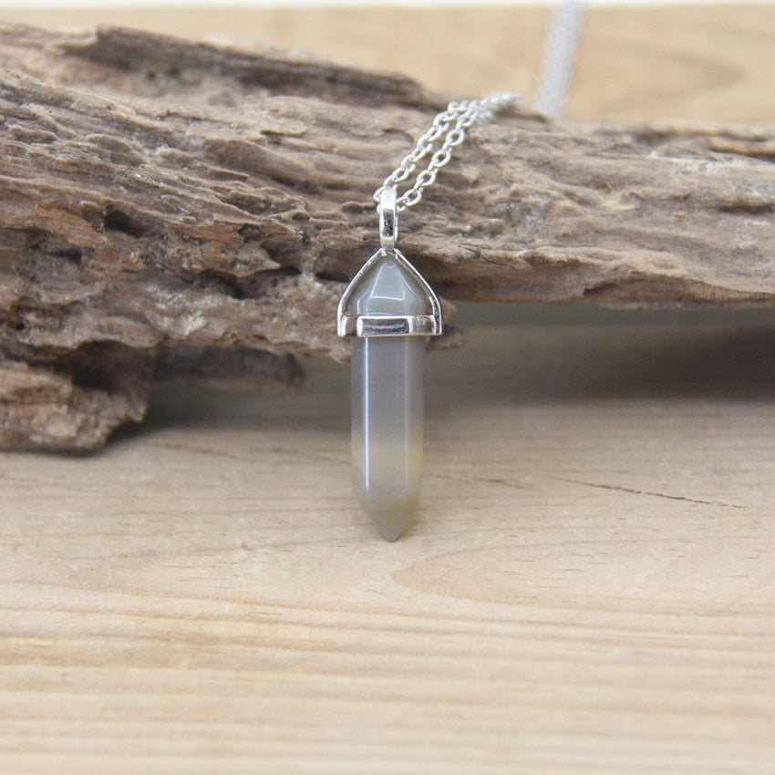 Natural Stone Hexagonal Point Pendant Necklace