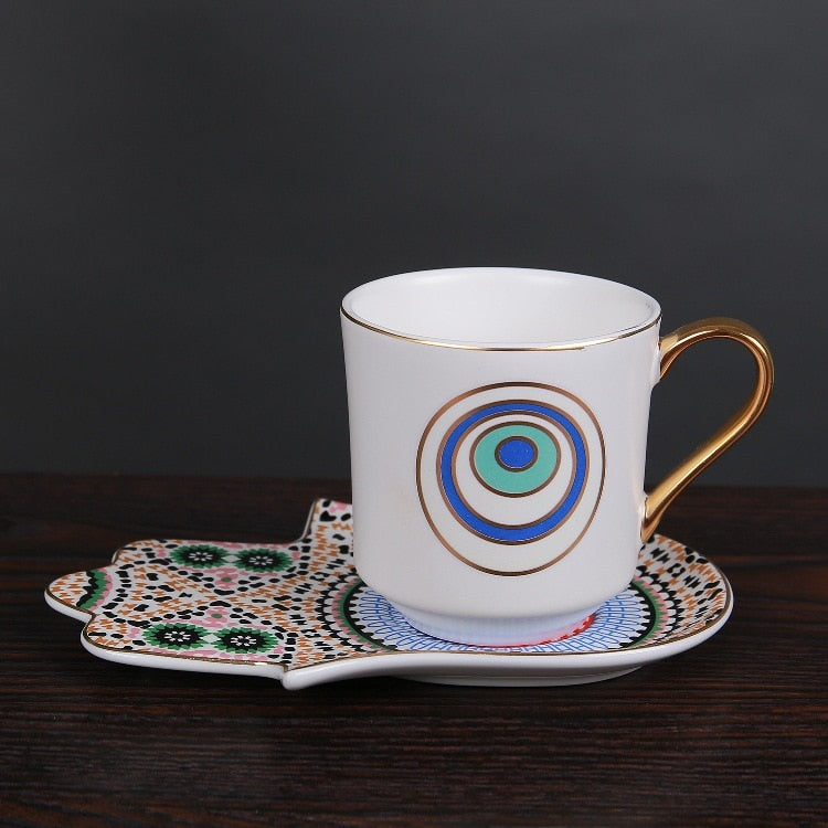 Evil Eye Coffee Cup & Hamsa Hand Saucer Set