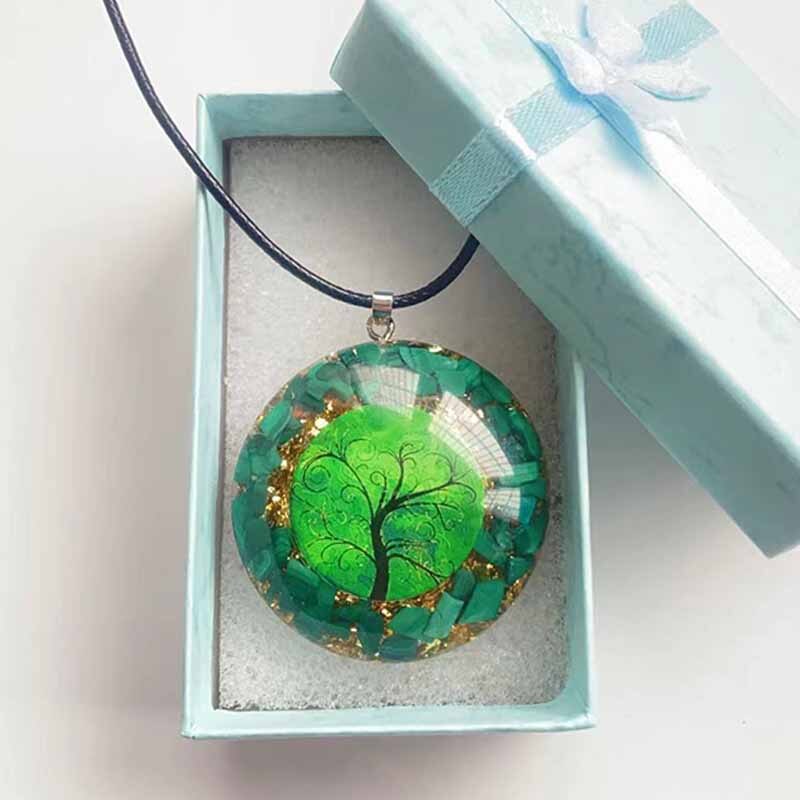 Handmade Malachite Tree of Life Orgone Pendant