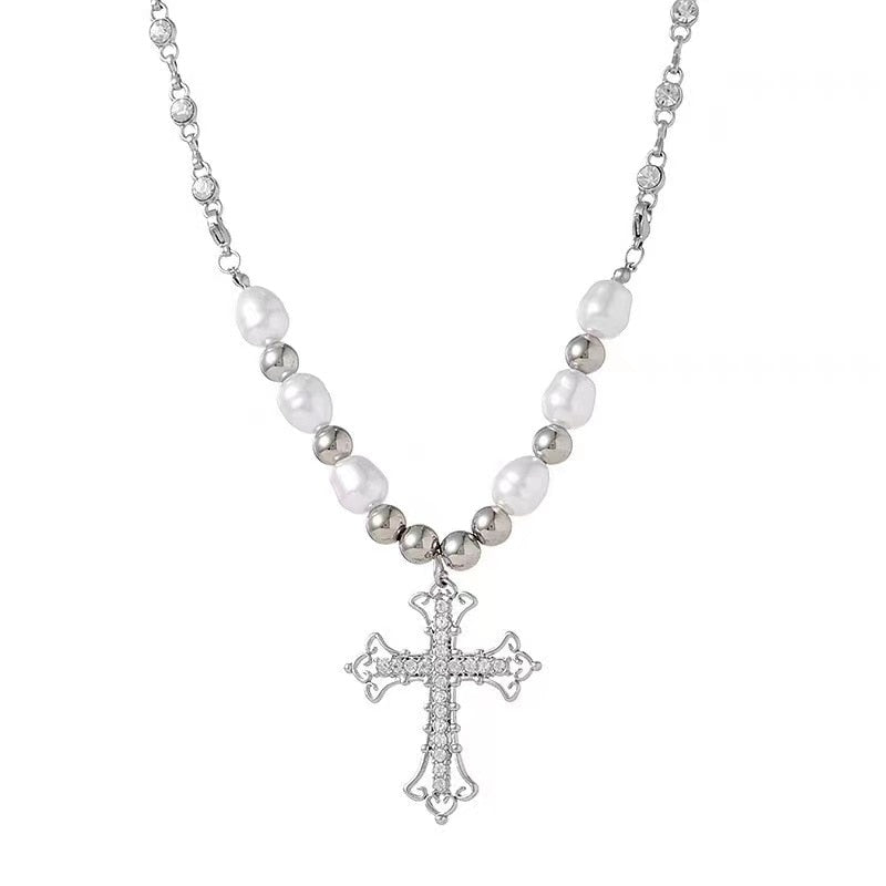 Pearl Cross Pendant Necklace