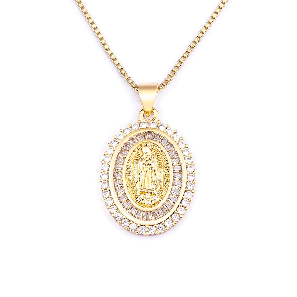 Virgin Mary Crystal Pendant Necklace