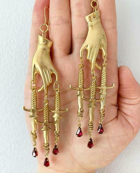 The Golden Hand & Dripping Dagger Earrings