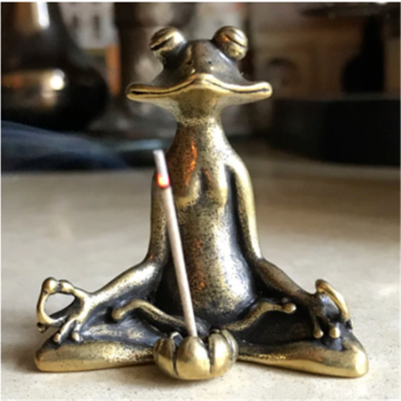 Meditating Frog & Lotus Leaf Incense Holder