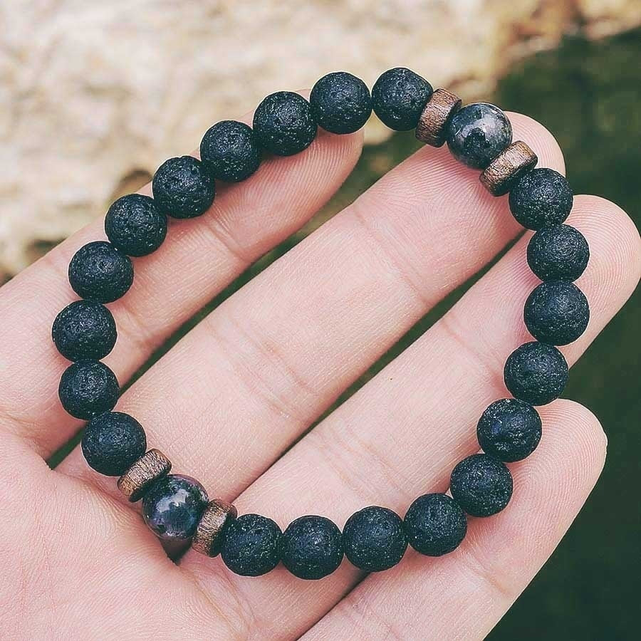 Natural Lava & Moonstone Tibetan Buddha Bracelet