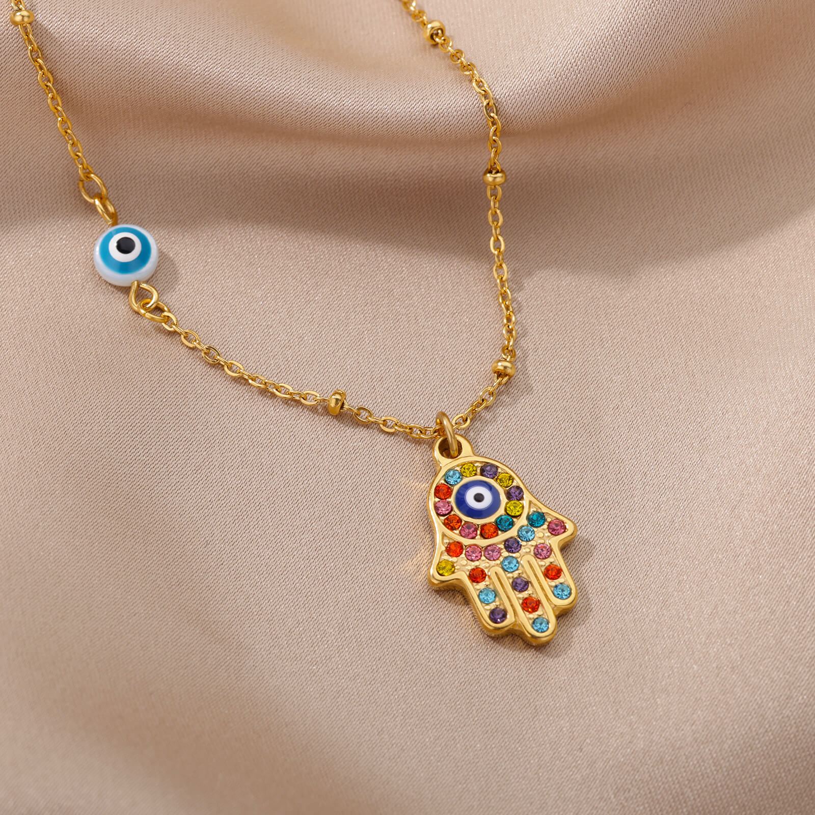 Evil Eye Hand of Fatima Pendant Necklace For Women