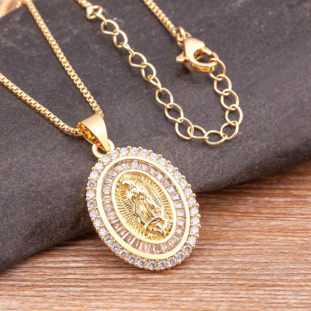 Virgin Mary Crystal Pendant Necklace