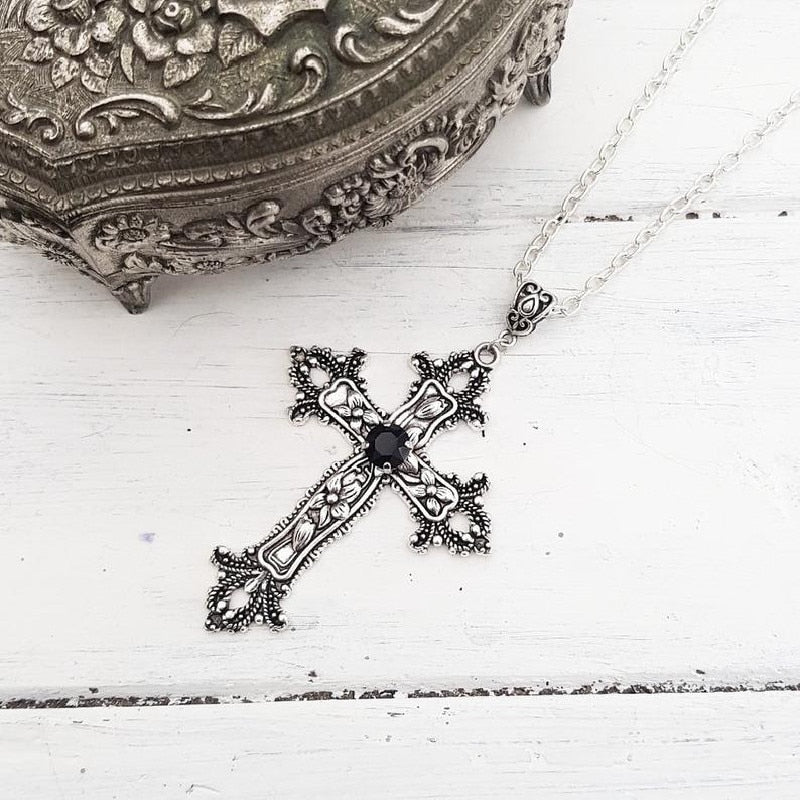 Large Detailed Cross Pendant Necklace