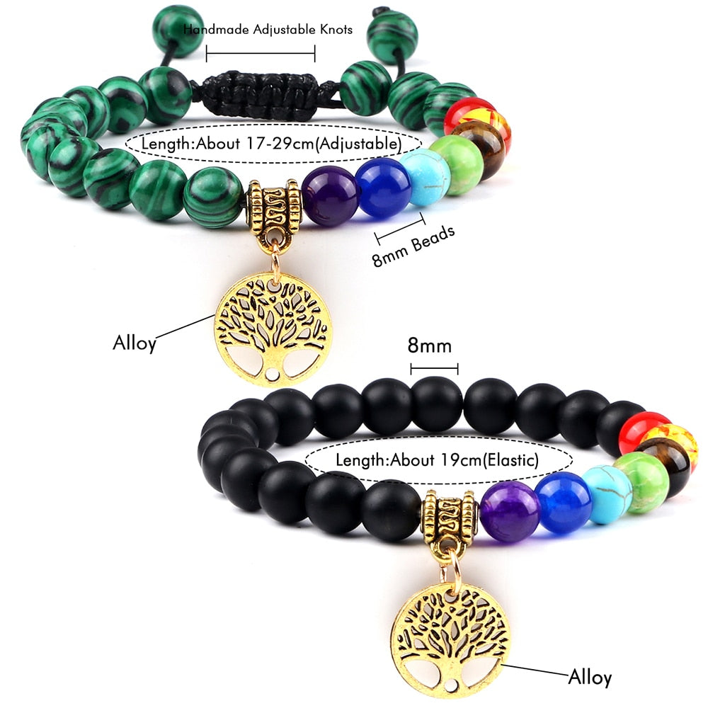 7 Chakra Stones Bracelet w/ Tree of Life Pendant