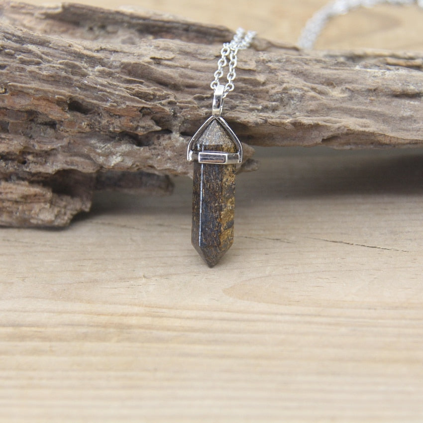 Natural Stone Hexagonal Point Pendant Necklace