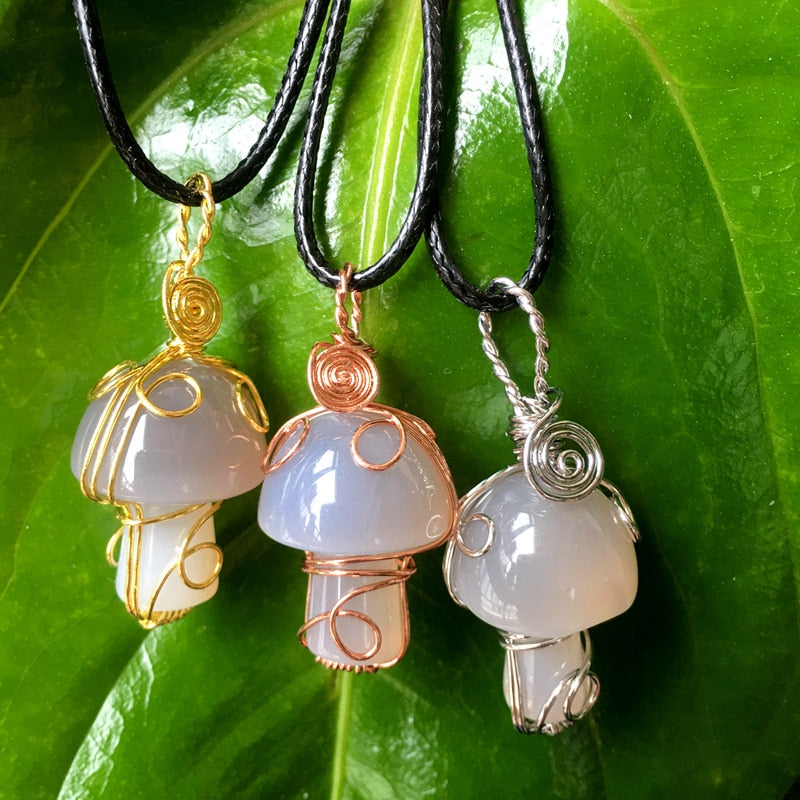 Handmade Wire Wrapped Mushroom Stone Necklace