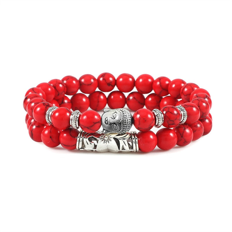 Buddha Head Bracelet Handmade from Natural Stone 2pc/set