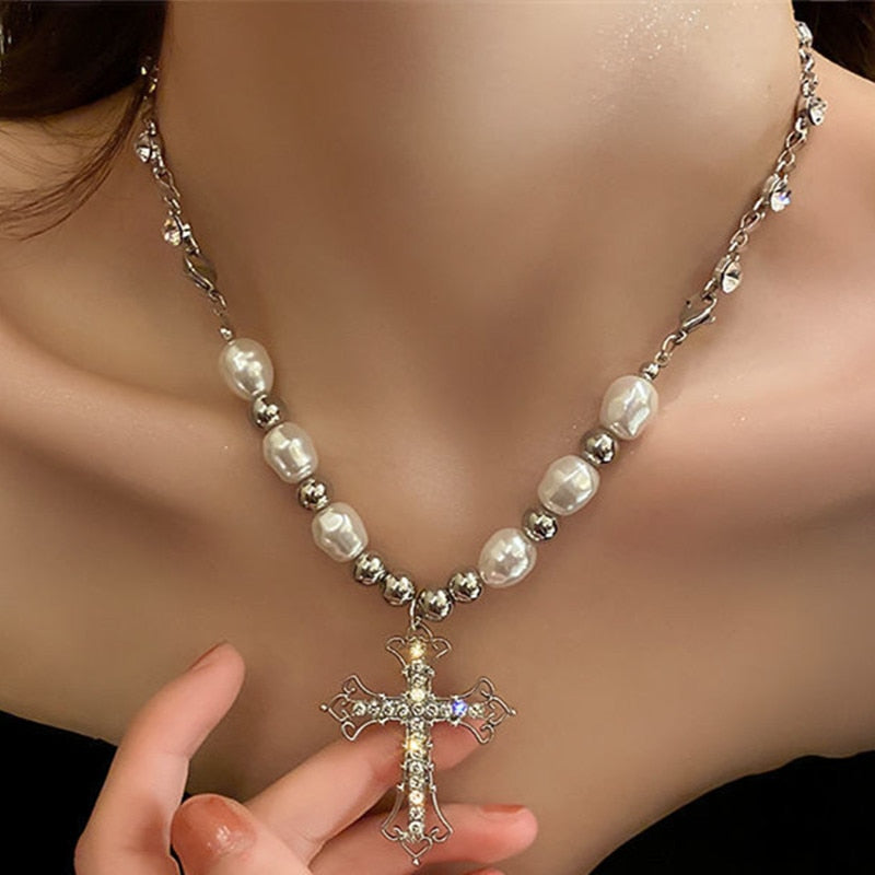 Pearl Cross Pendant Necklace