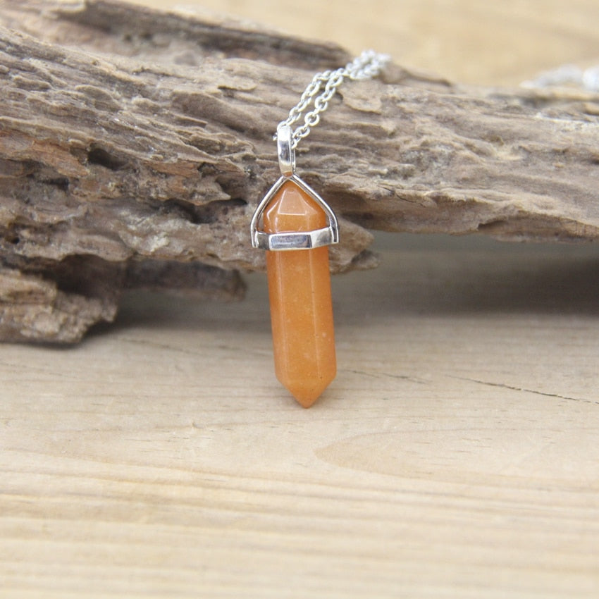 Natural Stone Hexagonal Point Pendant Necklace